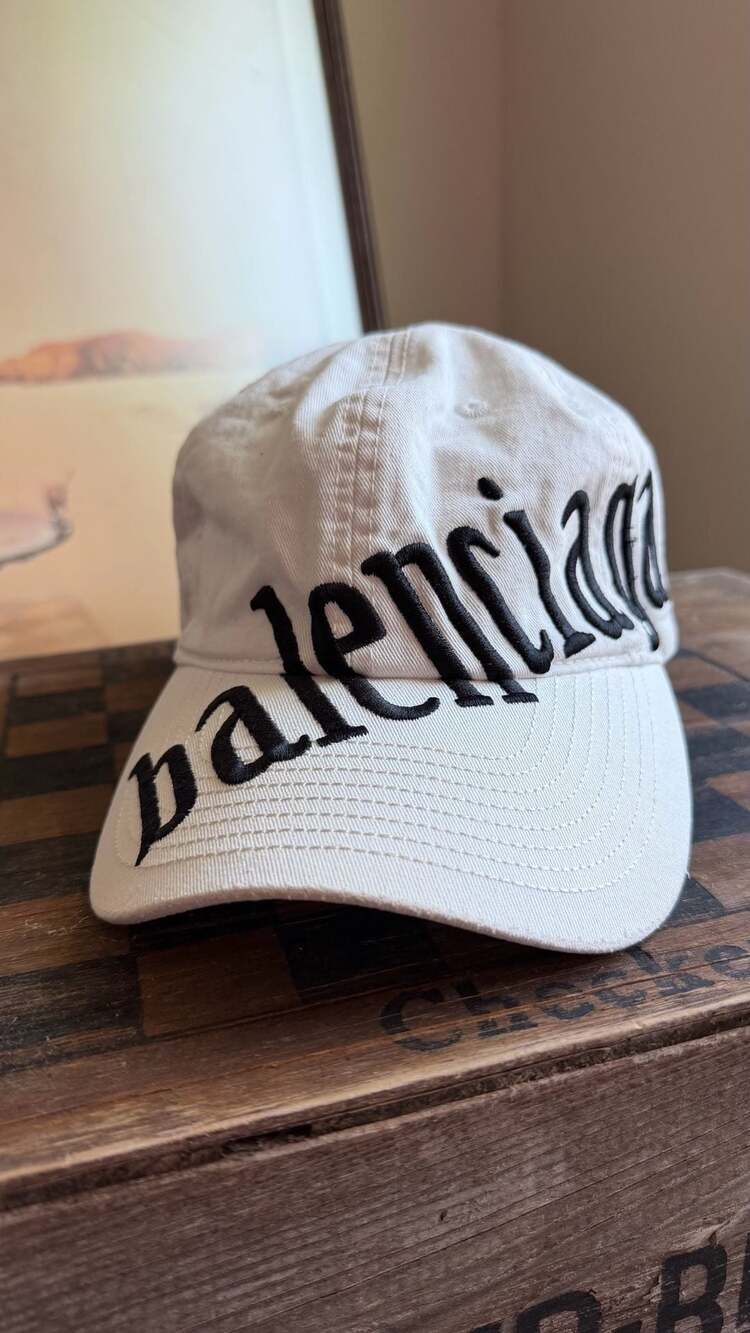 Balenciaga Cursive Logo Embroidered Baseball Cap White Black